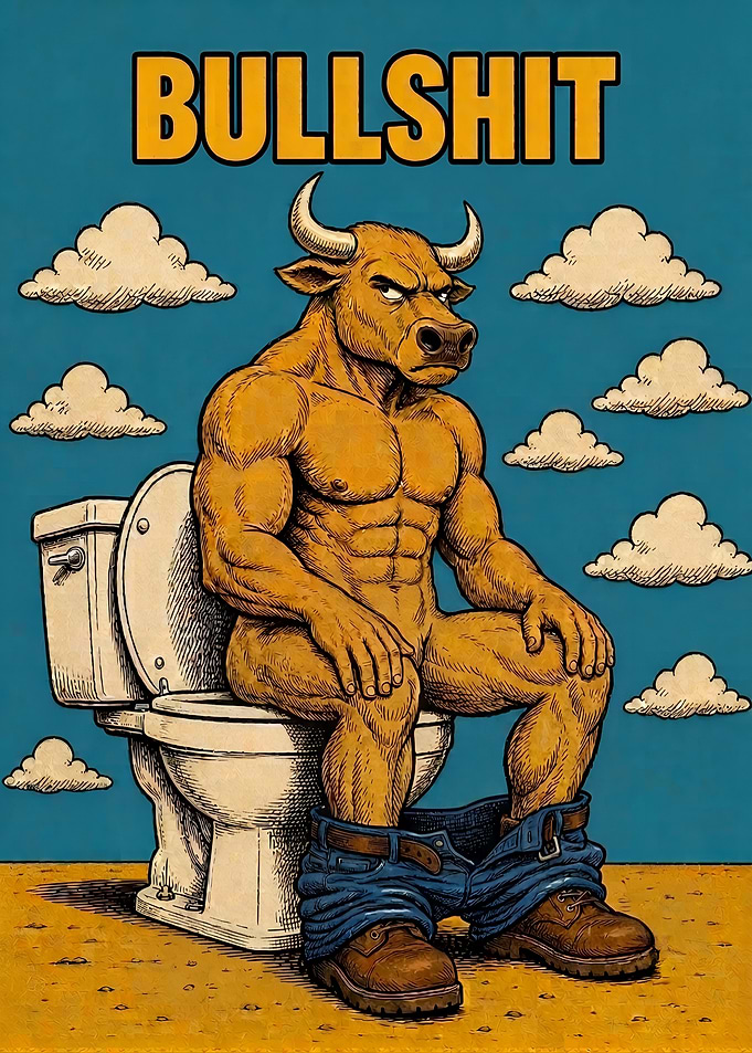 Funny Bull Sitting on Toilet