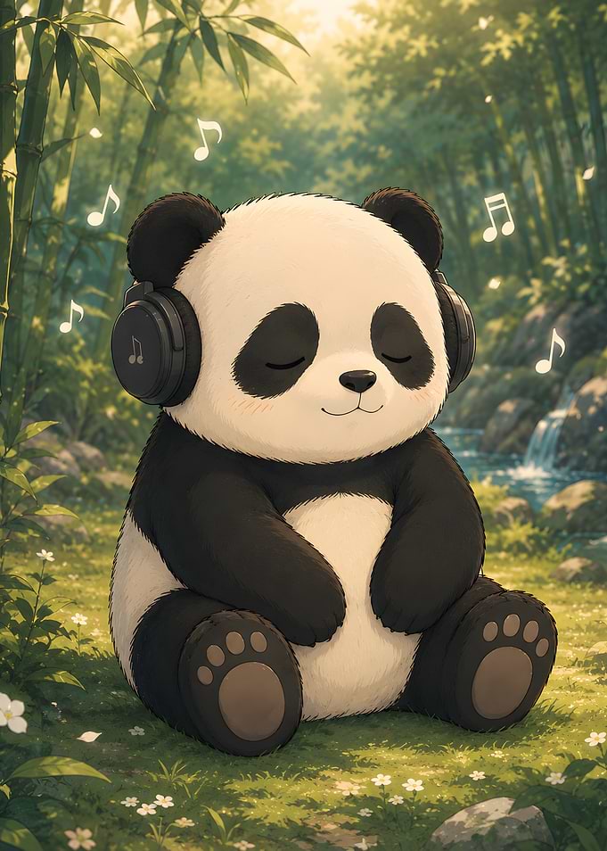 Panda Listening to Music in Nature