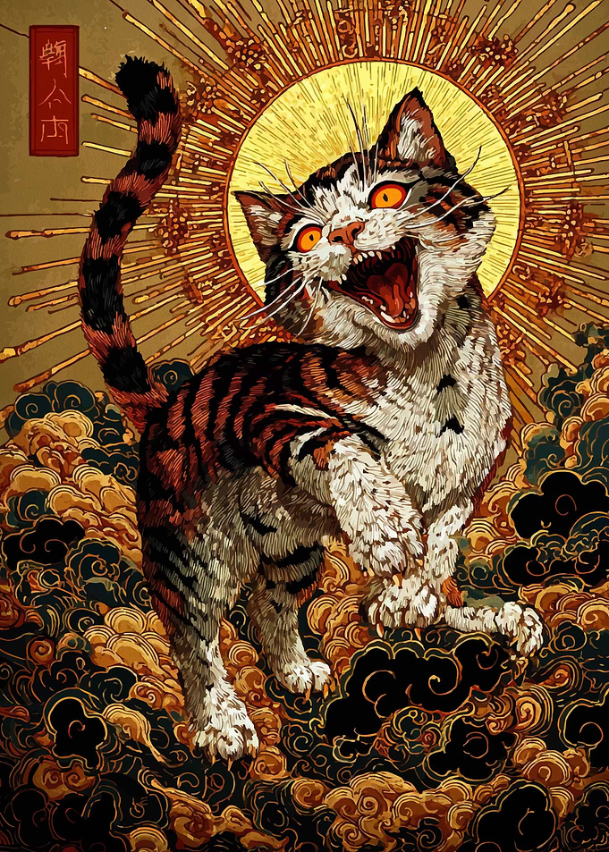 Fierce Cat with Sun Halo