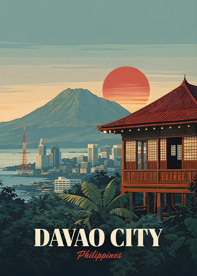Davao City Philippines Vintage Poster