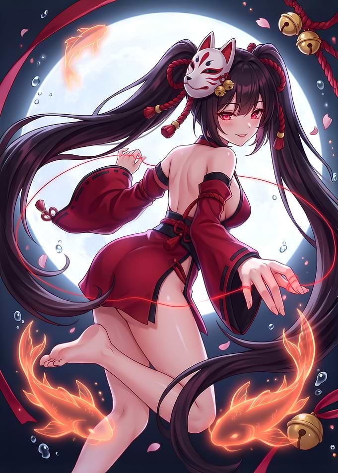Kitsune Mask Sparkle Crimson Illusion Art