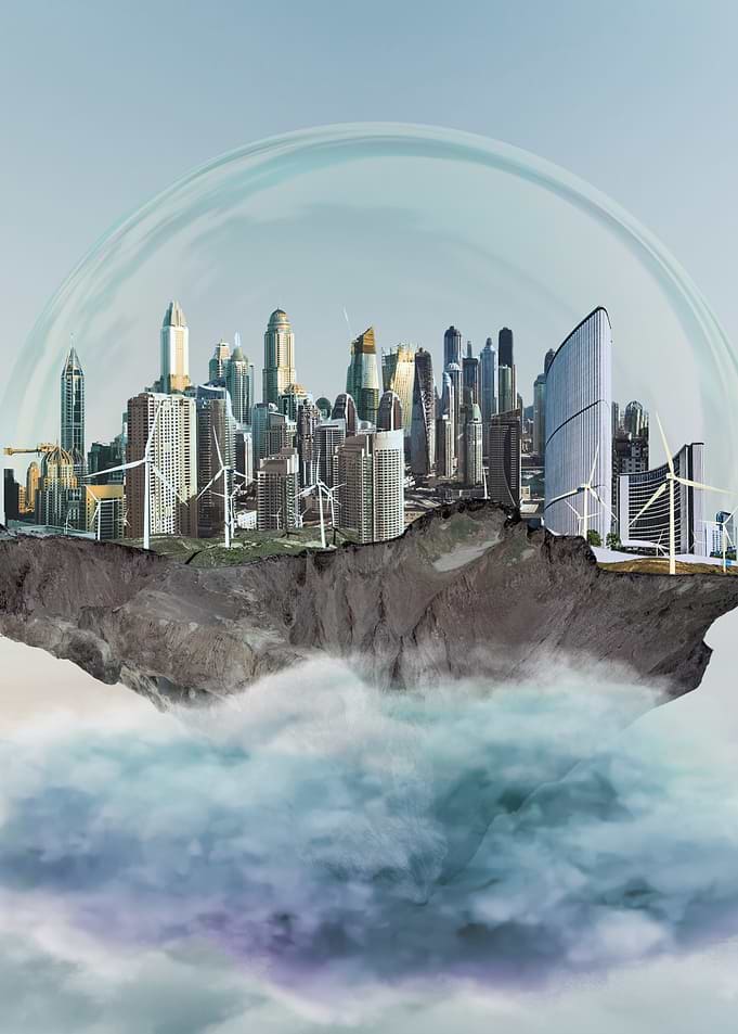 Floating City Under a Bubble