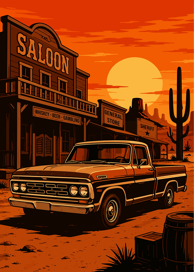 Retro Western Pickup Truck at Sunset