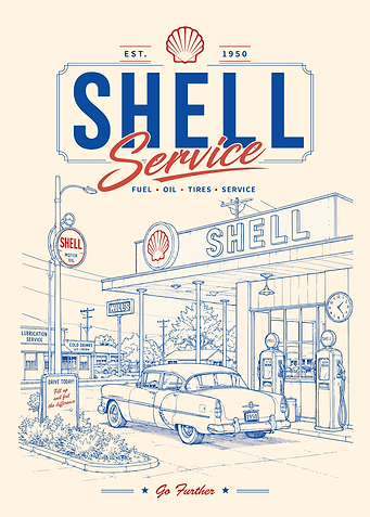 Vintage Shell Gas Station Scene