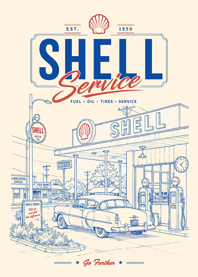 Vintage Shell Gas Station Scene