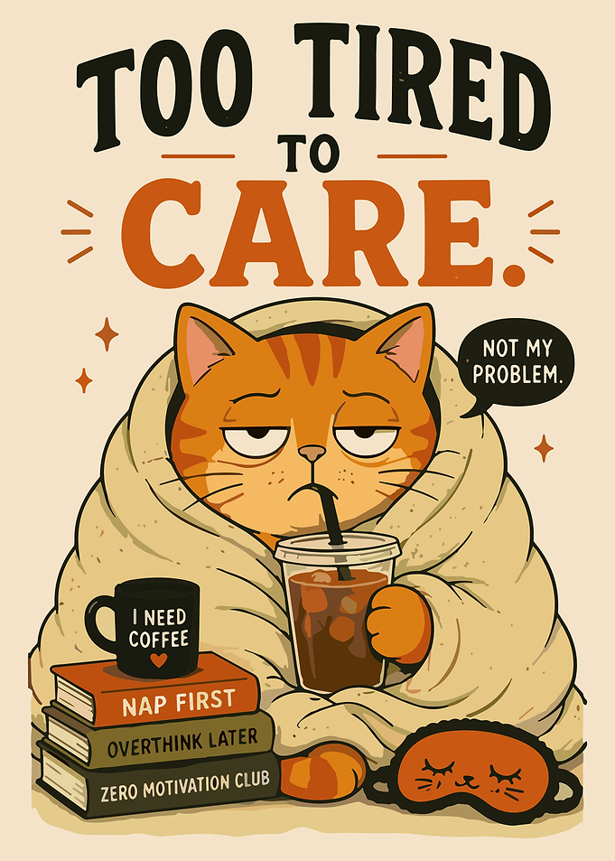 Grumpy Orange Cat Coffee Poster Funny Lazy Cat Reading Meme Wall Art