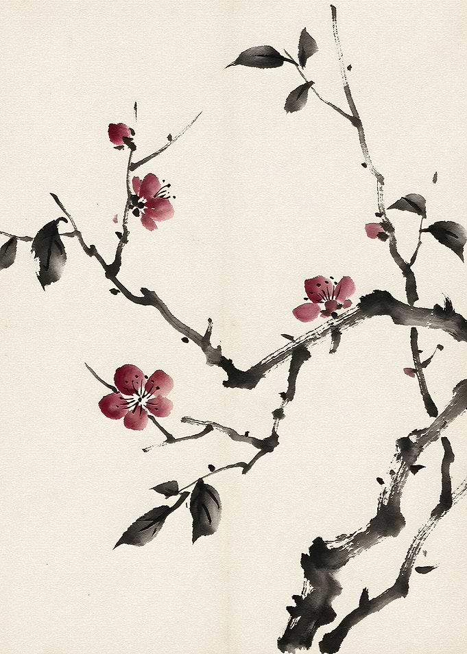 Japanese Ink Painting of Plum Blossoms