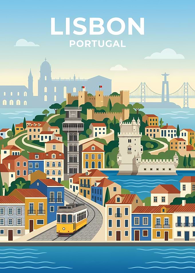 Lisbon Cityscape with Tram