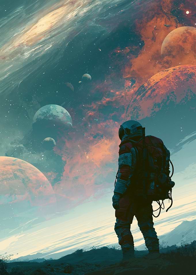 Astronaut Gazing at Alien Planets