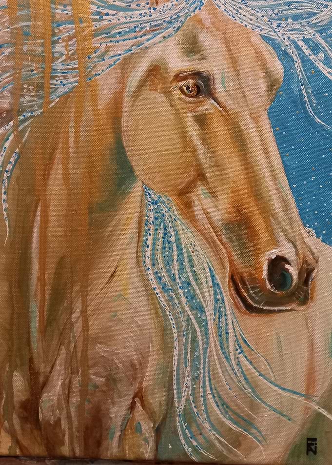 Painting of a Horse with Blue Mane