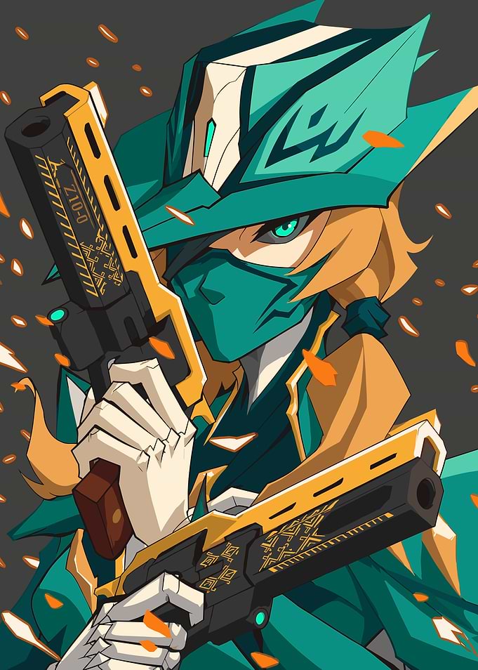 Warframe Anime Character with Dual Pistols