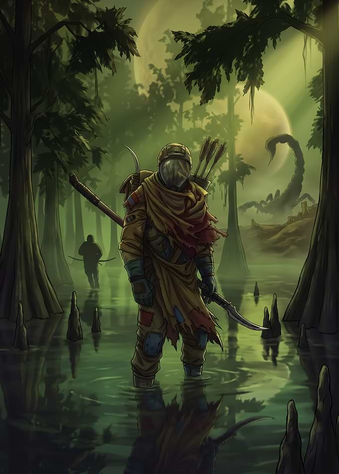 Post-apocalyptic survivor in a swamp