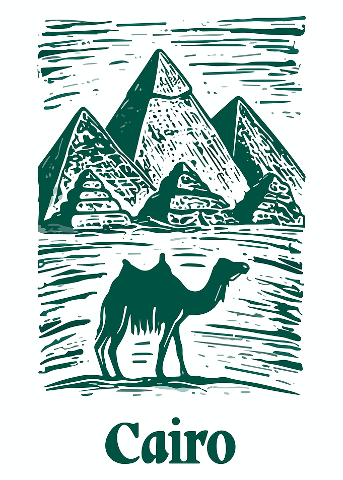 Pyramids of Giza Linocut Poster Minimalist Egypt Camel Desert Wall Art