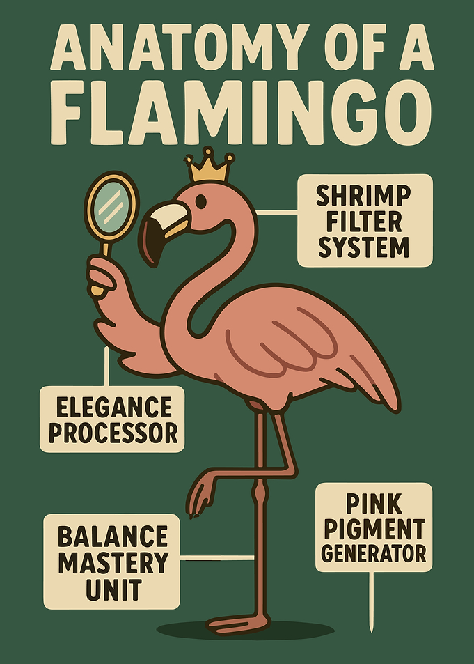 Anatomy of a Flamingo Funny Cartoon Flamingo Wall Art Whimsical Animal Poster