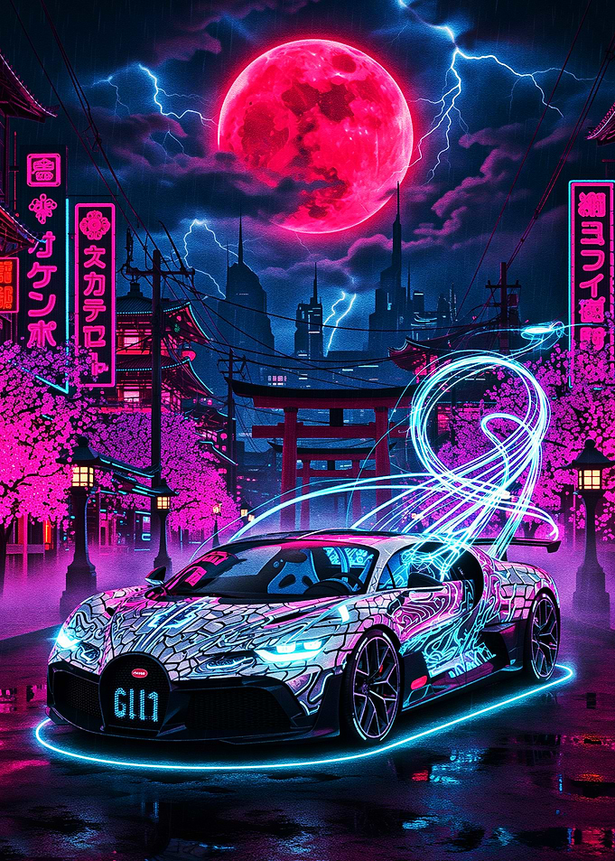 Cyberpunk Bugatti in Neon Tokyo
