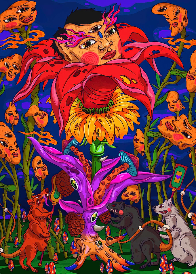 Surreal Psychedelic Garden Scene