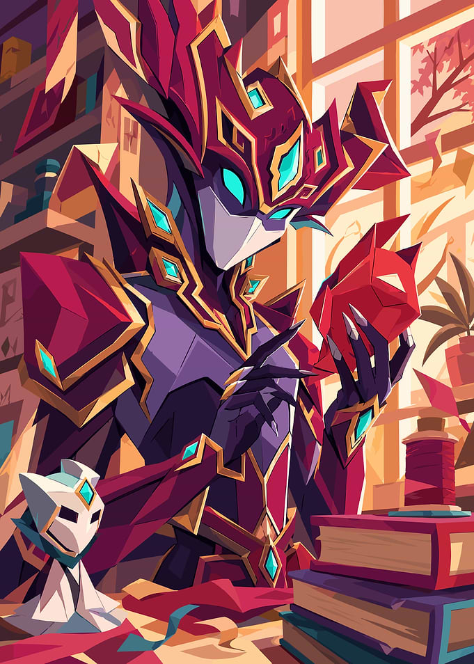 Warframe Fantasy Warrior with Red Mask
