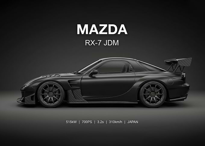 Matte Black mazda rx-7 jdm sleek car poster