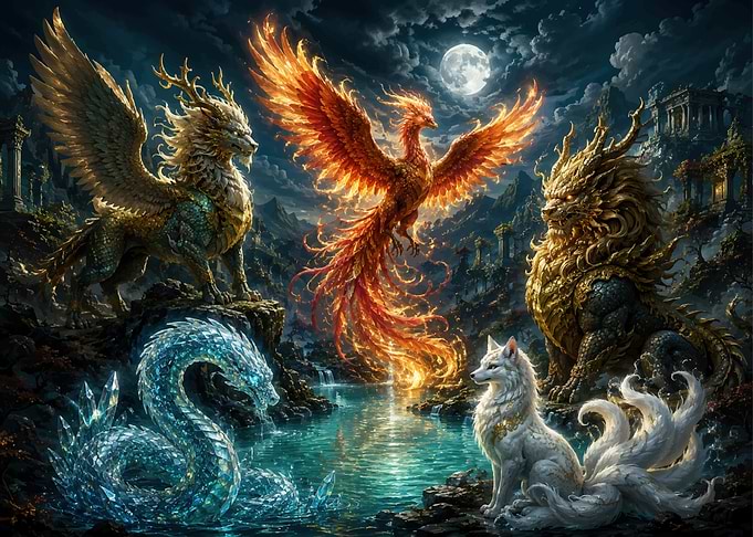 Mythical Creatures in a Mystical Landscape