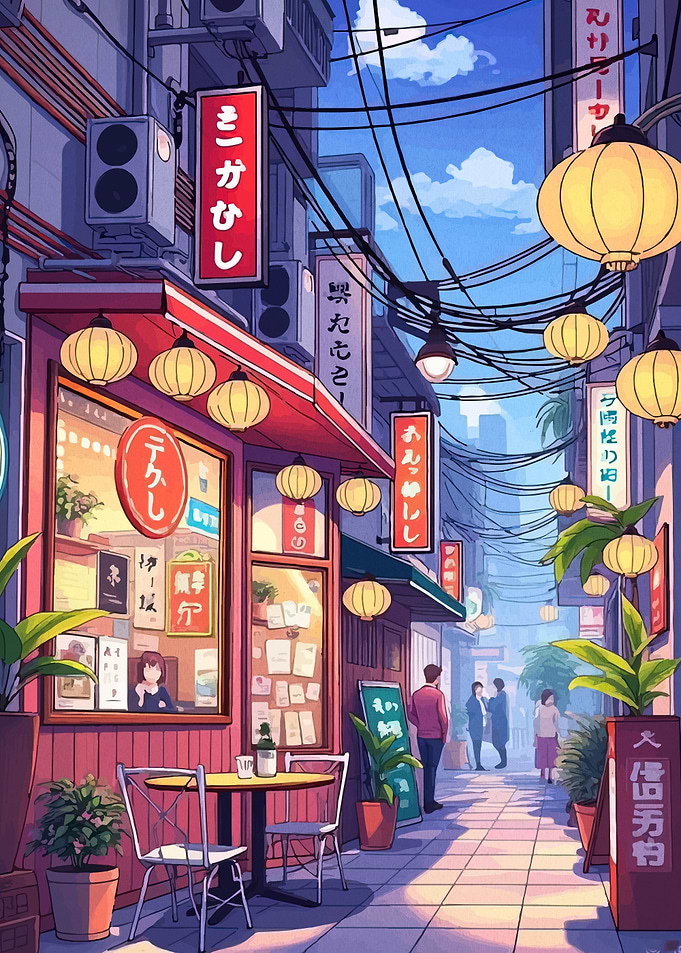 Anime Alley with Japanese Lanterns
