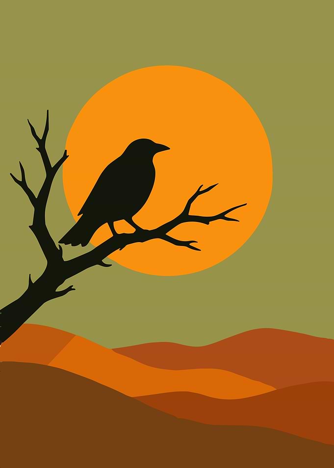 Crow Silhouette Sunset Poster Minimalist Autumn Wall Art Gothic Nature Decor