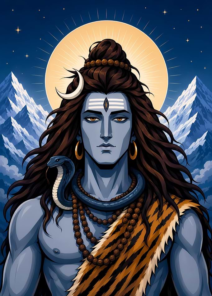 Lord Shiva with Serpent and Mountains