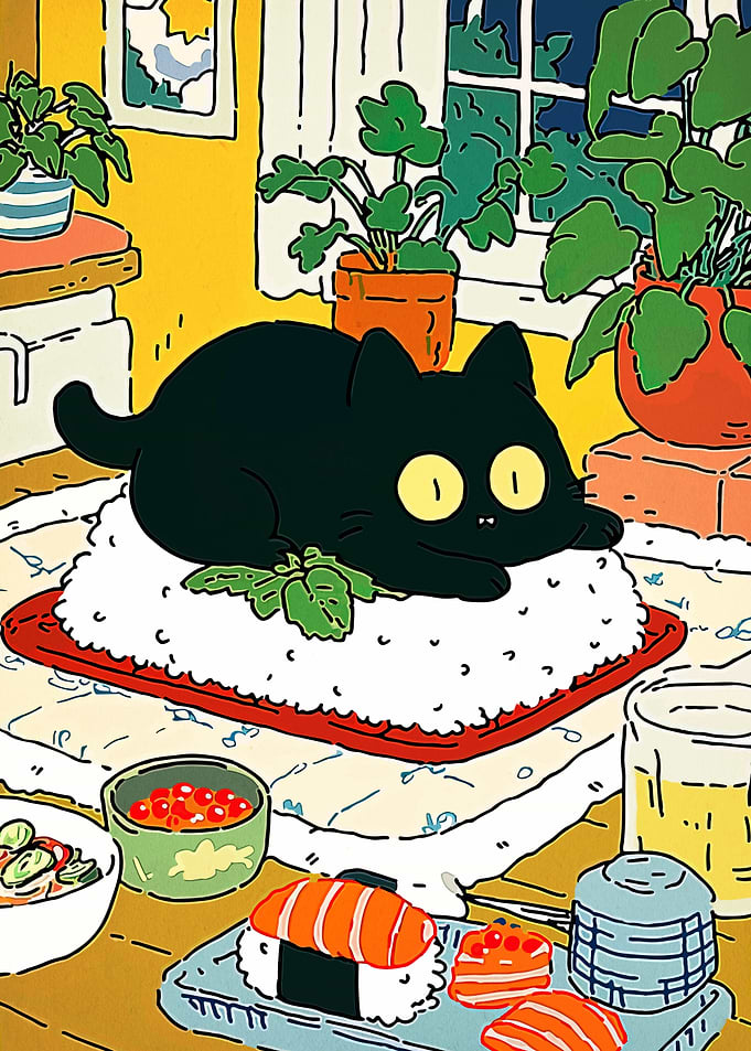 Black Cat on Sushi
