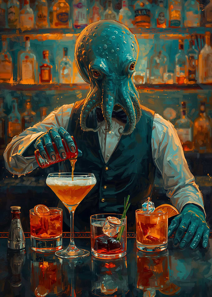 Octopus Bartender Serving Drinks