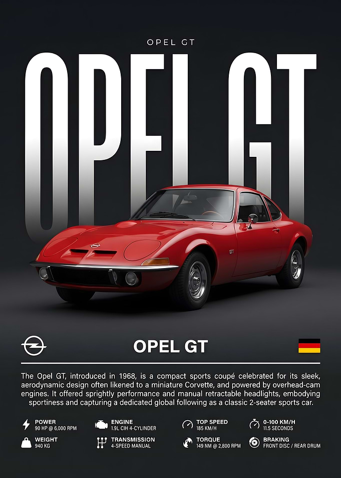 Opel GT Sports Car Poster