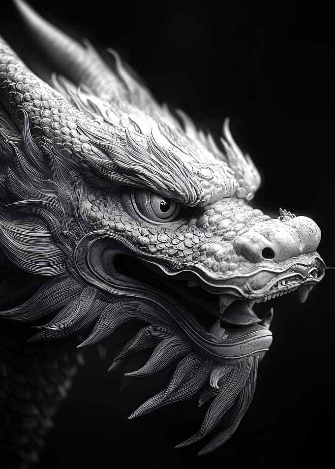 Detailed Dragon Head Sculpture