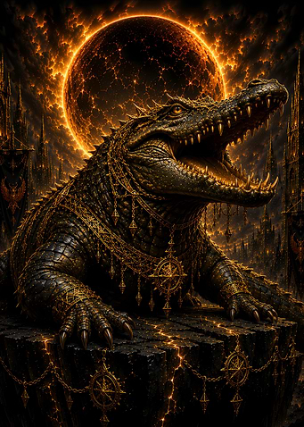Mythical Crocodile God with Golden Ornaments