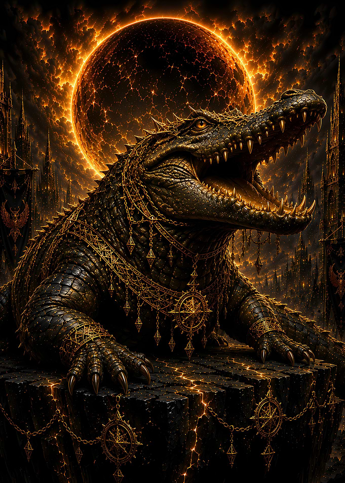 Mythical Crocodile God with Golden Ornaments