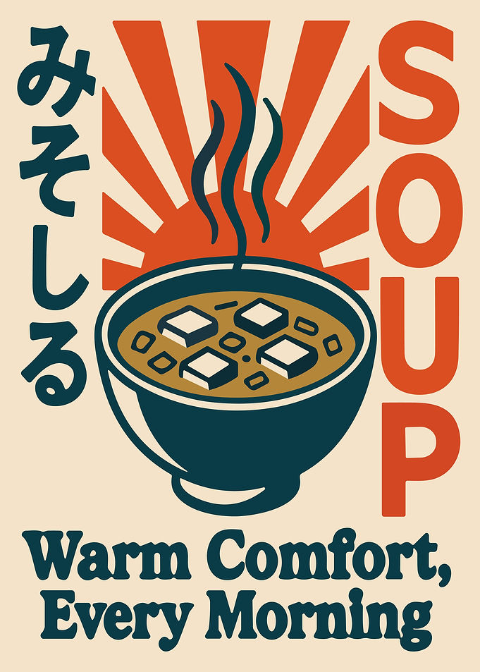 Miso Soup Japanese Rising Sun Poster Retro Japanese Food Wall Art Print