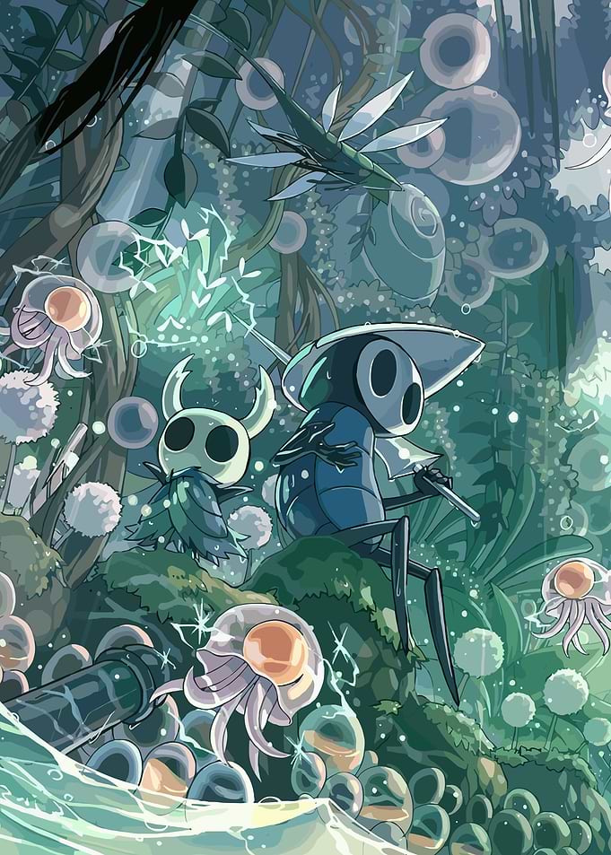 Hollow Knight Characters in Lush Forest