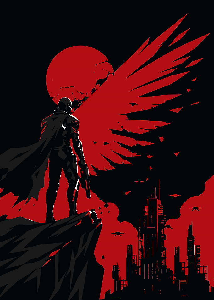 Red Rising Futuristic Soldier on Cliff