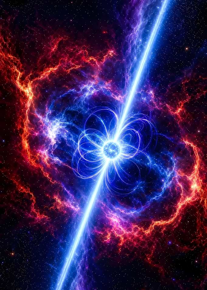 Cosmic Nebula with Pulsar Beam