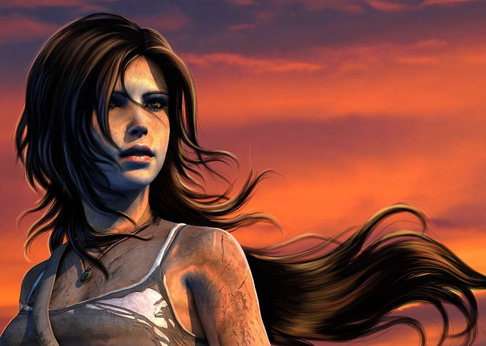 lara croft at sunset