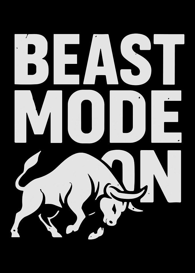 Beast Mode On Bull Poster Motivational Gym Wall Art Bold Fitness Design