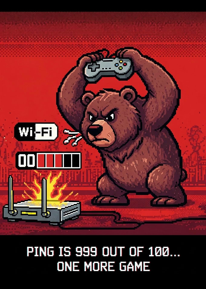 Angry Bear Gaming with Bad Wi-Fi