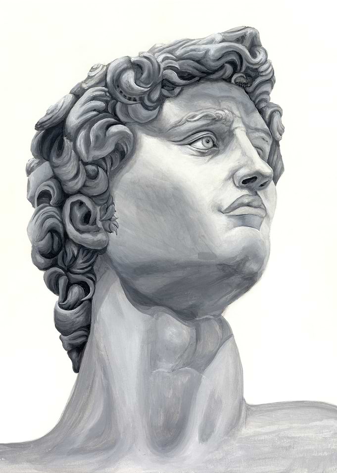 Painting of Michelangelo's David Head
