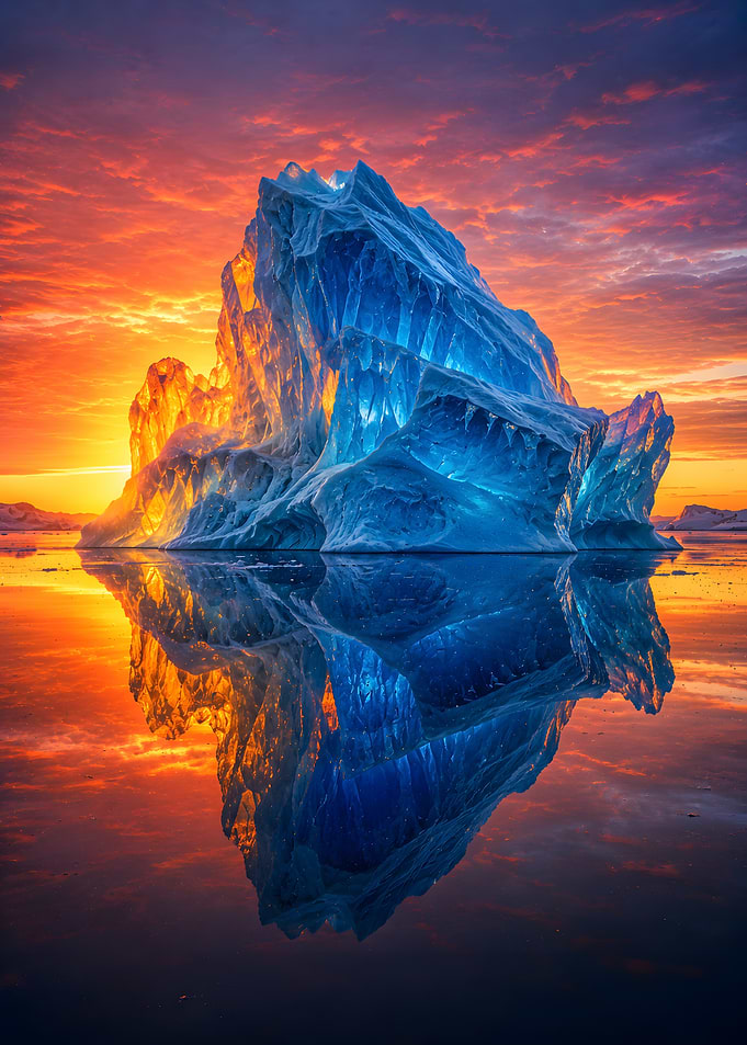 Iceberg Reflecting Sunset