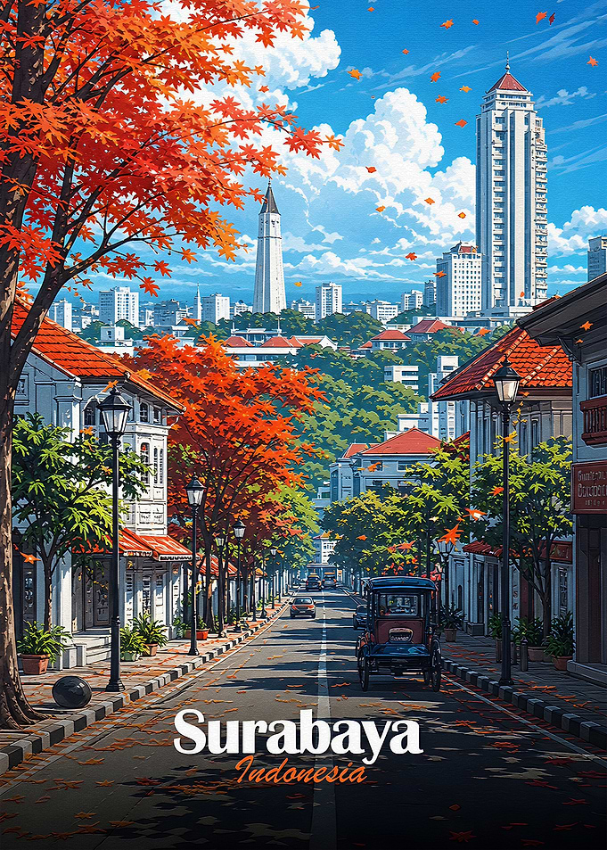 Surabaya Indonesia Autumn Street Scene