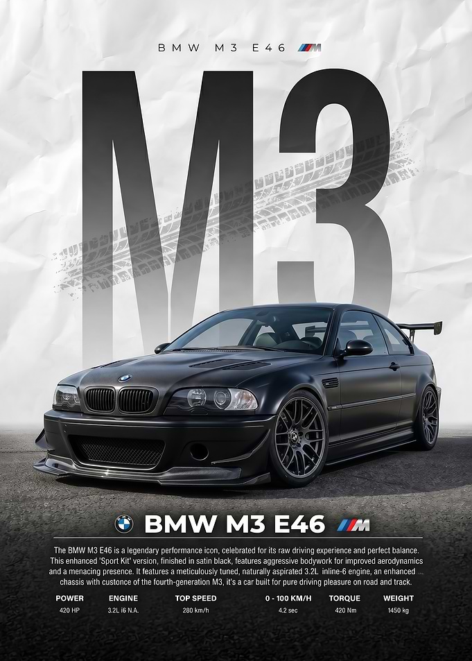 A striking bmw m3 e46 black car Poster