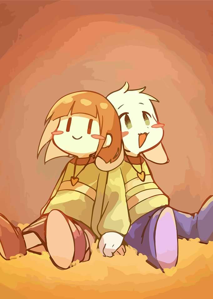 Chara and Asriel sitting together