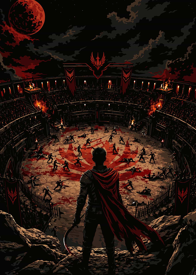Red Rising Gladiator Arena Battle Under Red Moon