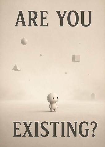 Cute character asking about existence