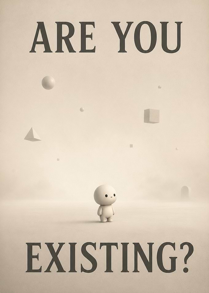 Cute character asking about existence
