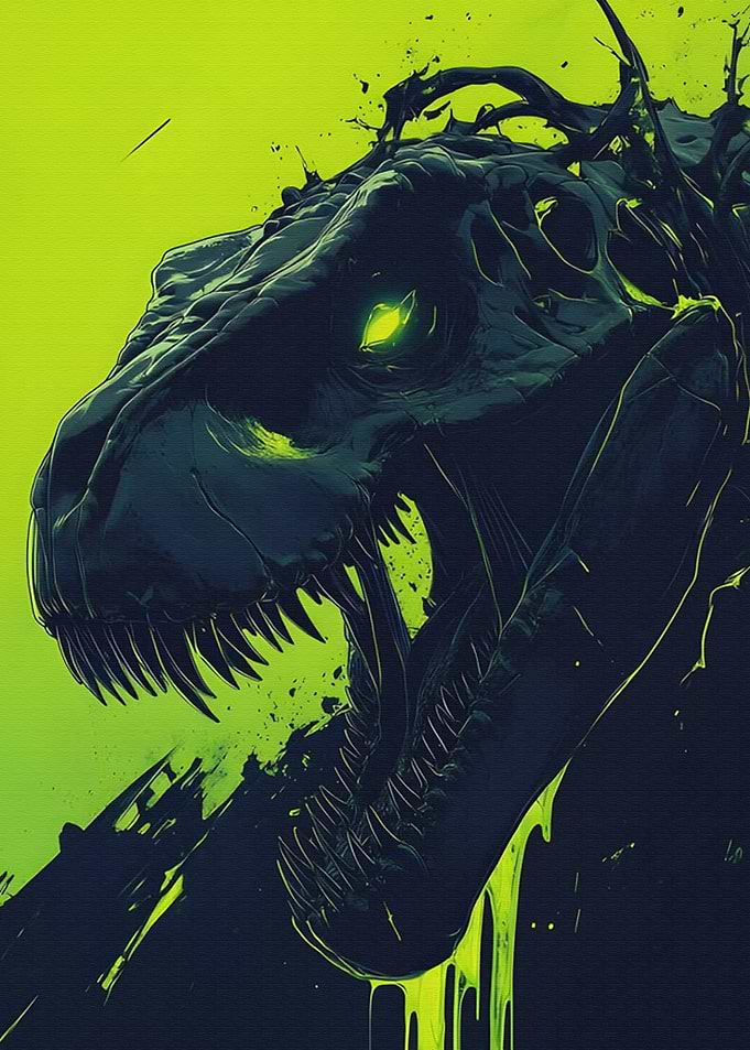 Dark Dinosaur with Neon Green Background