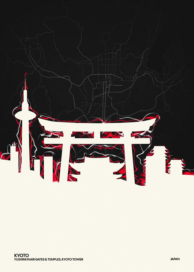 Kyoto Skyline with Torii Gate and Tower