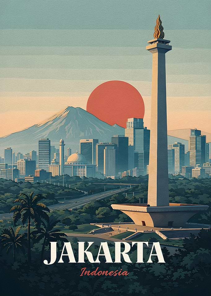 Jakarta Cityscape with Monas and Mountain